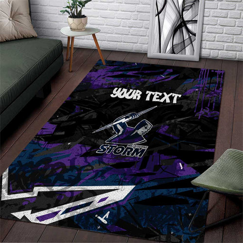 Personalized Melbourne Storm Area Rug Graffiti Grunge Abstract Urban Street Style Design