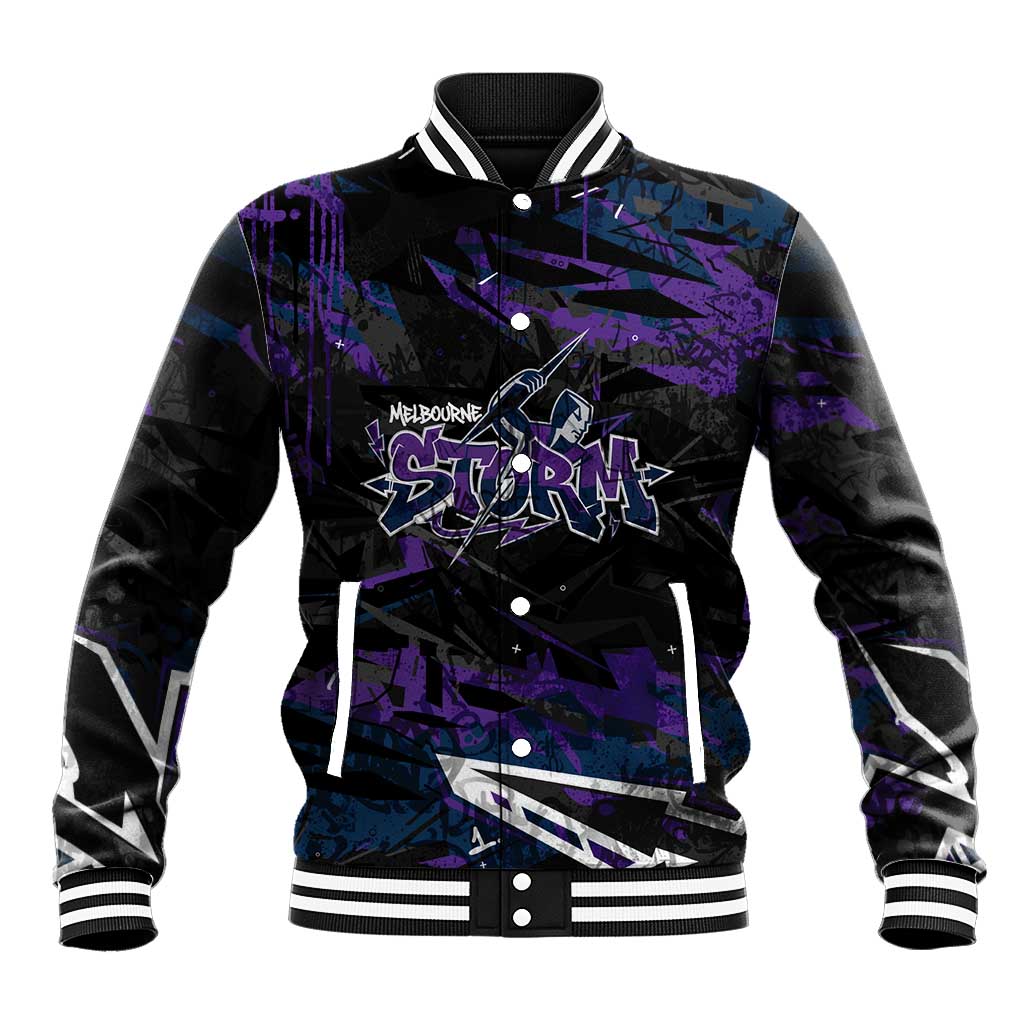Personalized Melbourne Storm Baseball Jacket Graffiti Grunge Abstract Urban Street Style Design