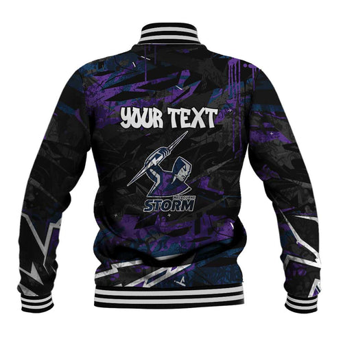 Personalized Melbourne Storm Baseball Jacket Graffiti Grunge Abstract Urban Street Style Design