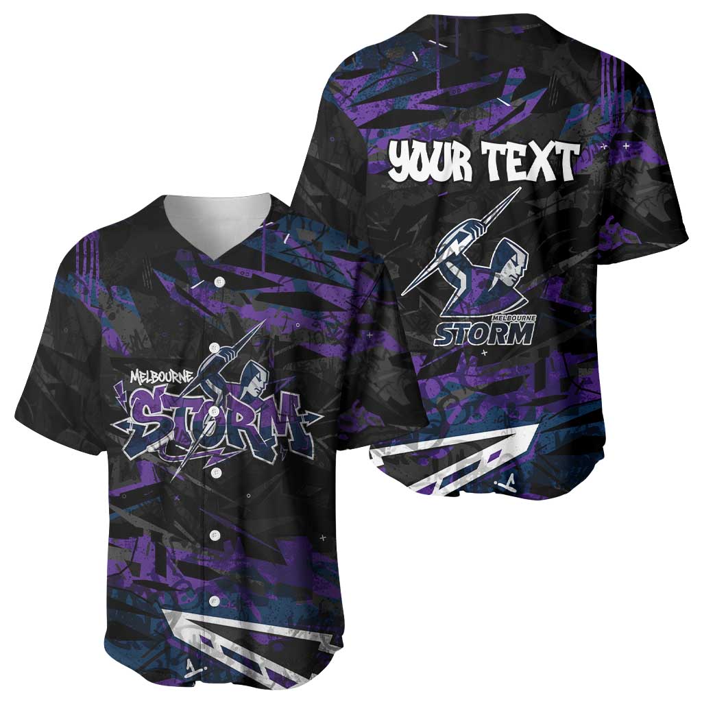 Personalized Melbourne Storm Baseball Jersey Graffiti Grunge Abstract Urban Street Style Design