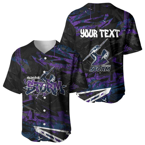 Personalized Melbourne Storm Baseball Jersey Graffiti Grunge Abstract Urban Street Style Design