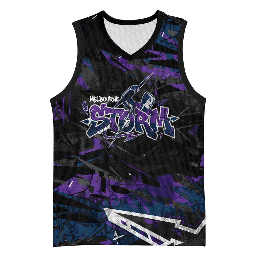 Personalized Melbourne Storm Basketball Jersey Graffiti Grunge Abstract Urban Street Style Design