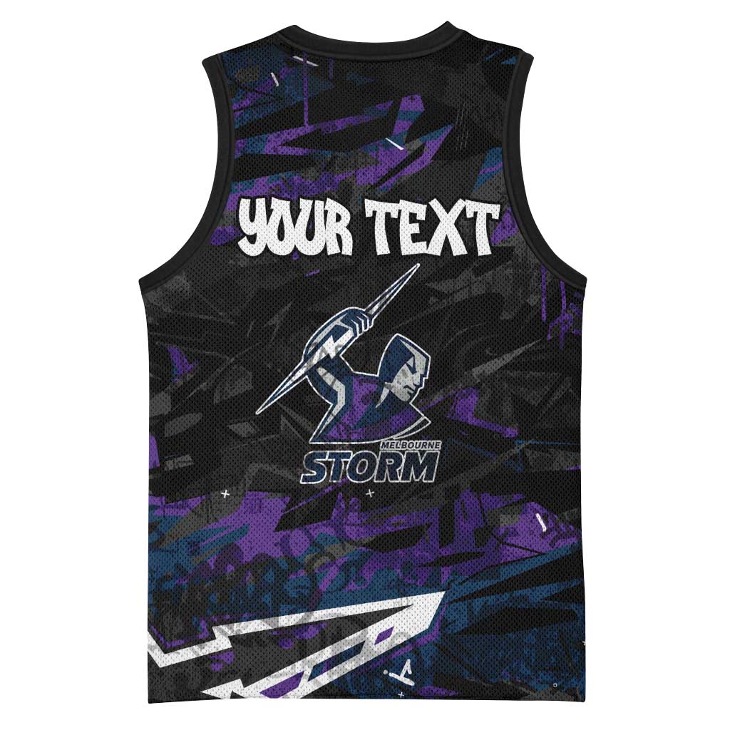 Personalized Melbourne Storm Basketball Jersey Graffiti Grunge Abstract Urban Street Style Design