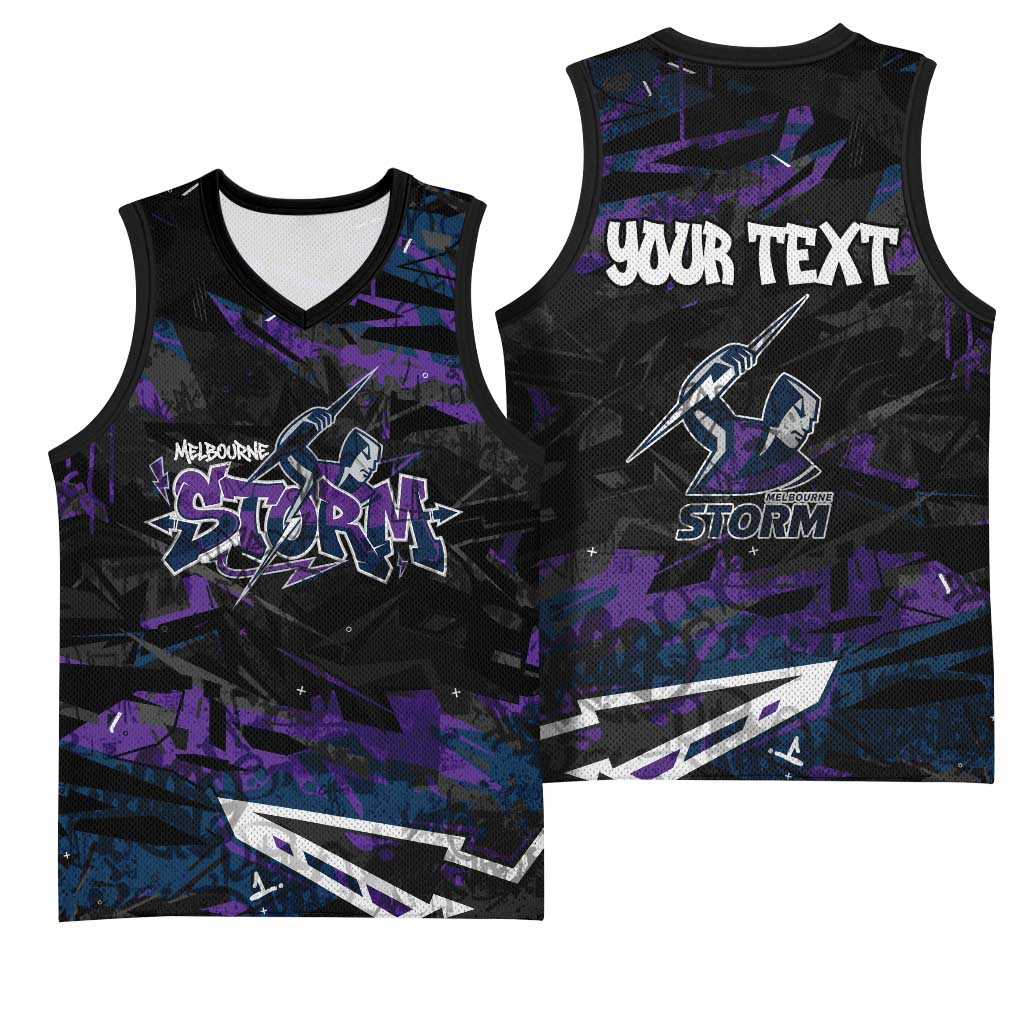 Personalized Melbourne Storm Basketball Jersey Graffiti Grunge Abstract Urban Street Style Design