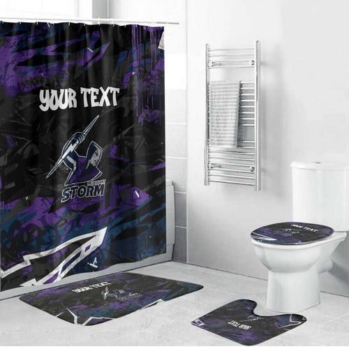 Personalized Melbourne Storm Bathroom Set Graffiti Grunge Abstract Urban Street Style Design