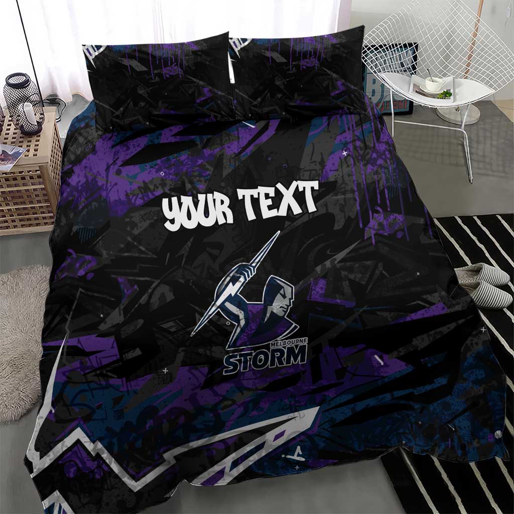 Personalized Melbourne Storm Bedding Set Graffiti Grunge Abstract Urban Street Style Design