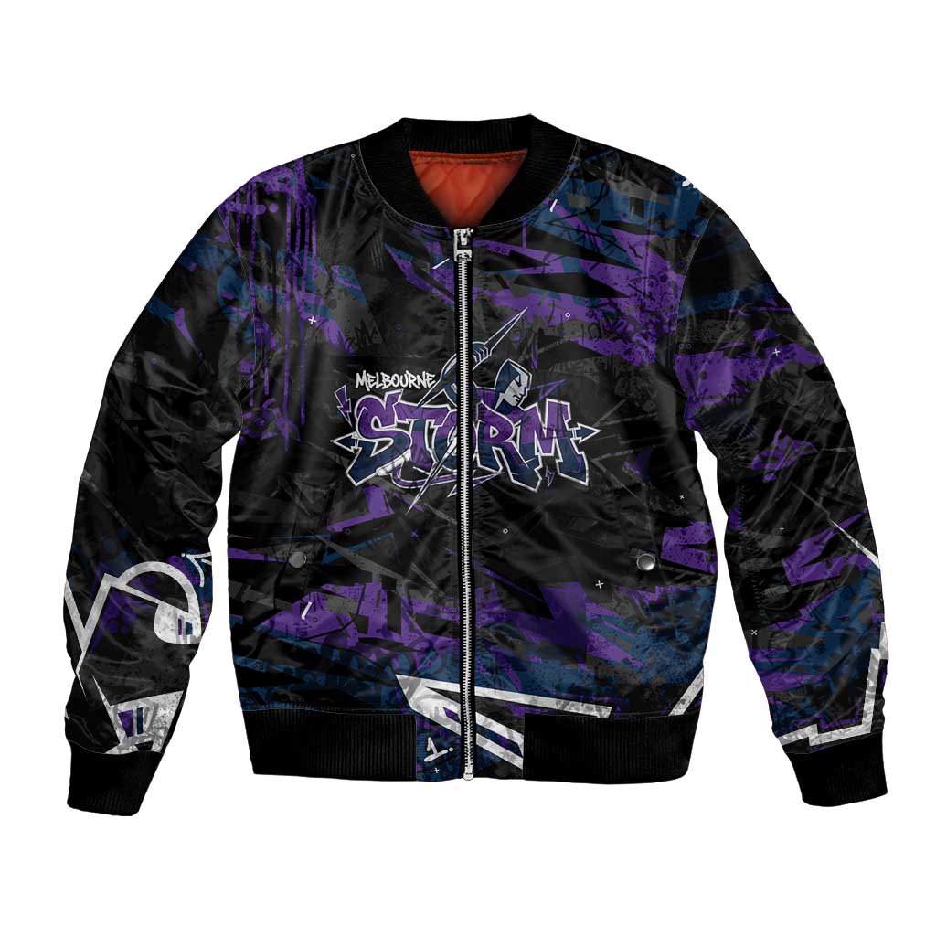 Personalized Melbourne Storm Bomber Jacket Graffiti Grunge Abstract Urban Street Style Design