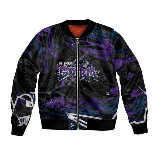 Personalized Melbourne Storm Bomber Jacket Graffiti Grunge Abstract Urban Street Style Design