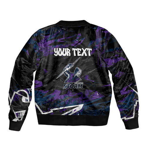 Personalized Melbourne Storm Bomber Jacket Graffiti Grunge Abstract Urban Street Style Design
