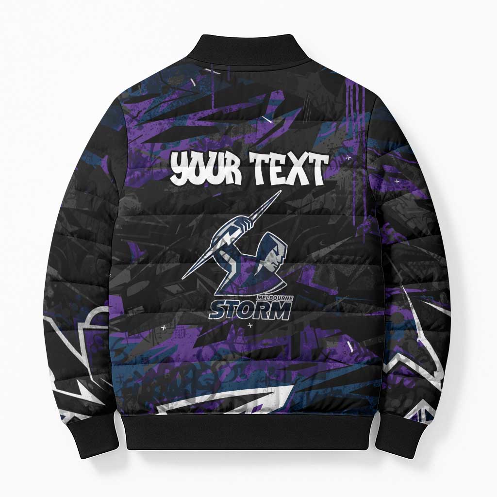 Personalized Melbourne Storm Bomber Puffer Jacket Graffiti Grunge Abstract Urban Street Style Design