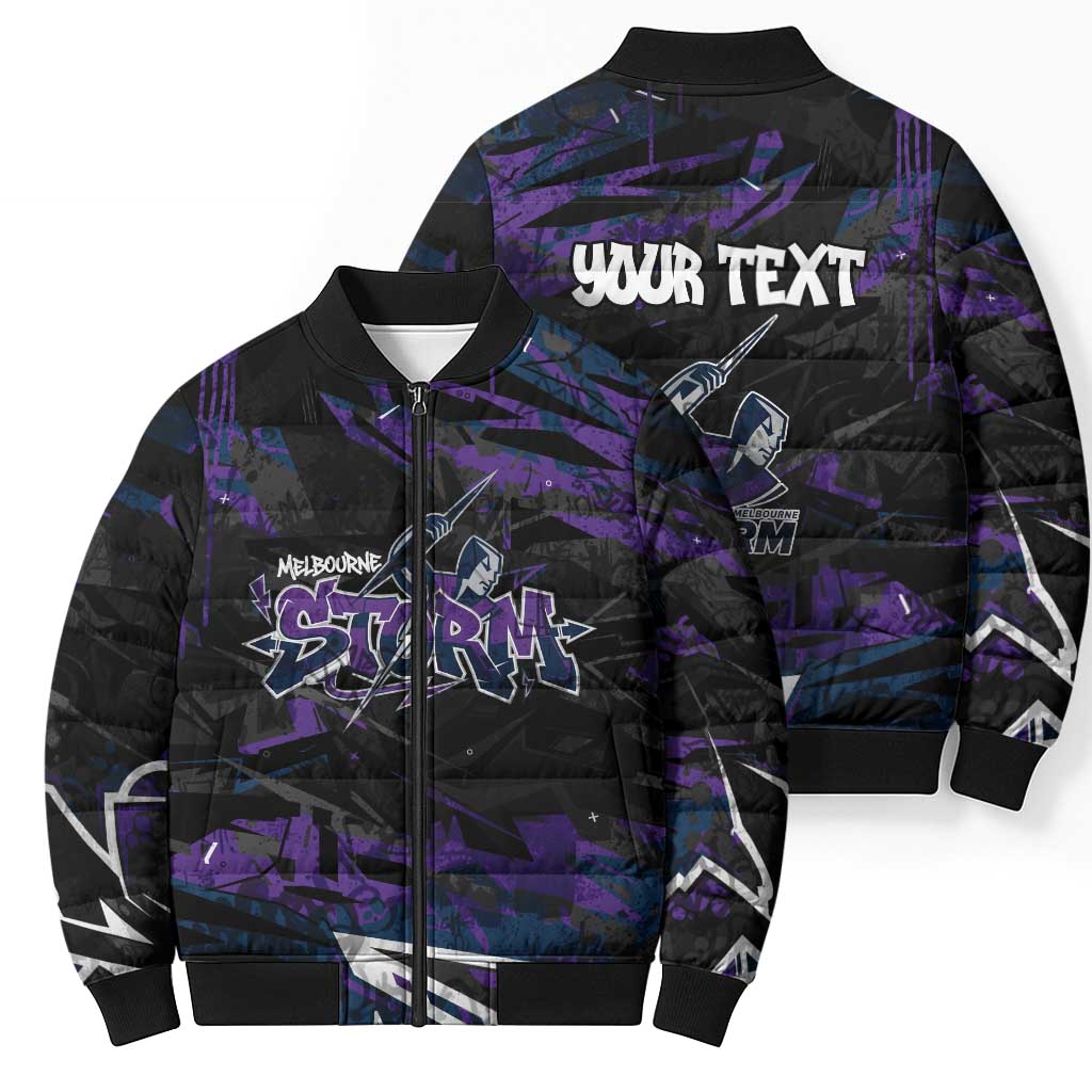 Personalized Melbourne Storm Bomber Puffer Jacket Graffiti Grunge Abstract Urban Street Style Design