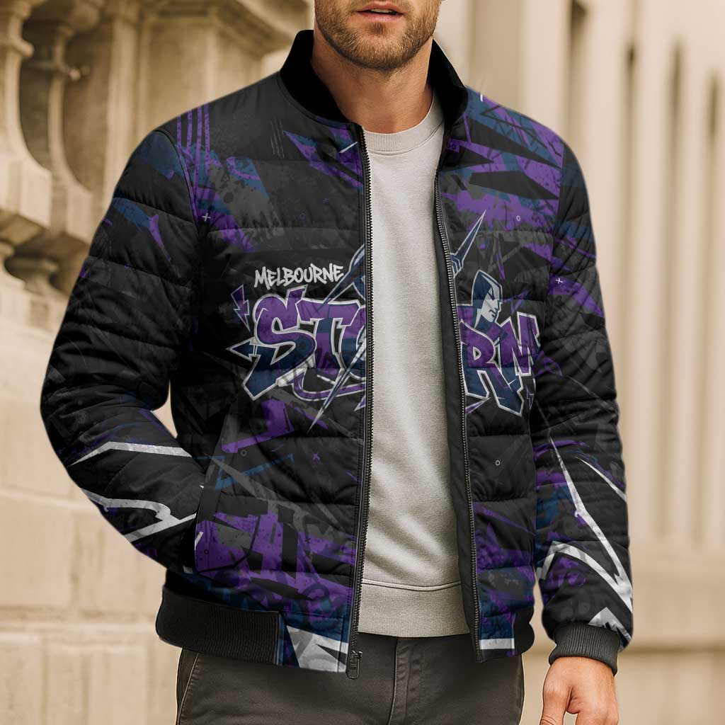 Personalized Melbourne Storm Bomber Puffer Jacket Graffiti Grunge Abstract Urban Street Style Design
