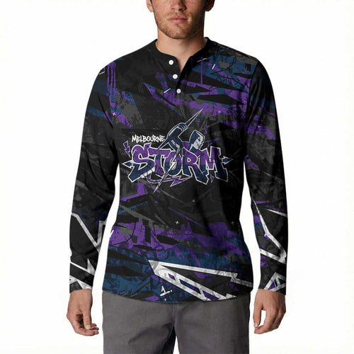 Personalized Melbourne Storm Button Sweatshirt Graffiti Grunge Abstract Urban Street Style Design