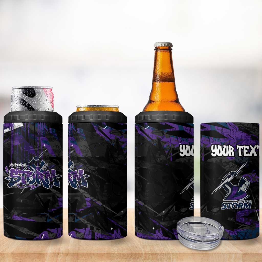 Personalized Melbourne Storm 4 in 1 Can Cooler Tumbler Graffiti Grunge Abstract Urban Street Style Design