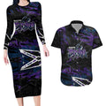 Personalized Melbourne Storm Couples Matching Long Sleeve Bodycon Dress and Hawaiian Shirt Graffiti Grunge Abstract Urban Street Style Design