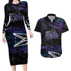 Personalized Melbourne Storm Couples Matching Long Sleeve Bodycon Dress and Hawaiian Shirt Graffiti Grunge Abstract Urban Street Style Design