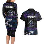 Personalized Melbourne Storm Couples Matching Long Sleeve Bodycon Dress and Hawaiian Shirt Graffiti Grunge Abstract Urban Street Style Design
