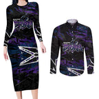 Personalized Melbourne Storm Couples Matching Long Sleeve Bodycon Dress and Long Sleeve Button Shirt Graffiti Grunge Abstract Urban Street Style Design