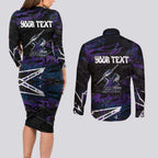 Personalized Melbourne Storm Couples Matching Long Sleeve Bodycon Dress and Long Sleeve Button Shirt Graffiti Grunge Abstract Urban Street Style Design