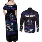 Personalized Melbourne Storm Couples Matching Off Shoulder Maxi Dress and Long Sleeve Button Shirt Graffiti Grunge Abstract Urban Street Style Design