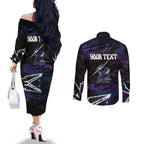 Personalized Melbourne Storm Couples Matching Off The Shoulder Long Sleeve Dress and Long Sleeve Button Shirt Graffiti Grunge Abstract Urban Street Style Design