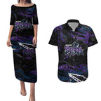 Personalized Melbourne Storm Couples Matching Puletasi and Hawaiian Shirt Graffiti Grunge Abstract Urban Street Style Design