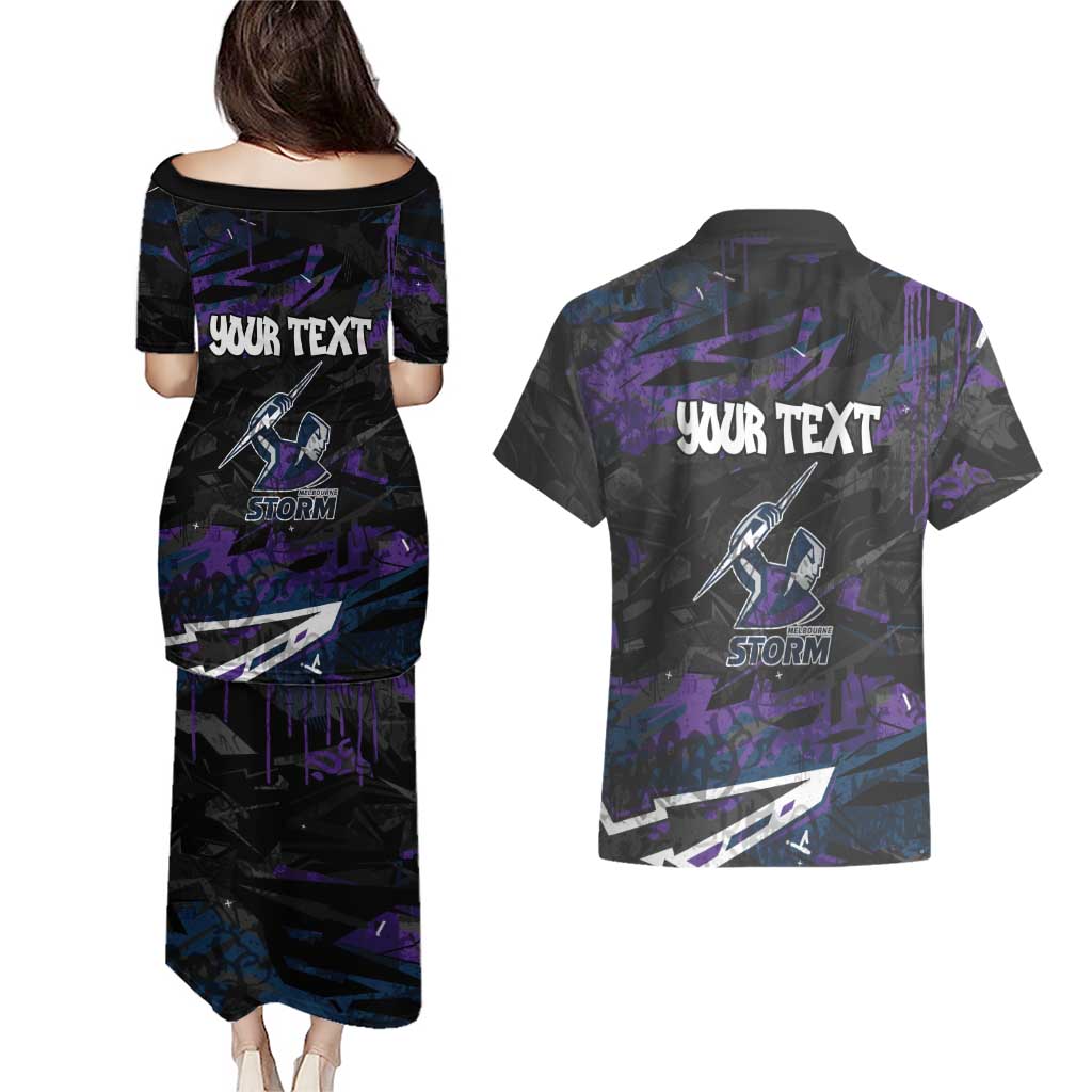 Personalized Melbourne Storm Couples Matching Puletasi and Hawaiian Shirt Graffiti Grunge Abstract Urban Street Style Design