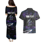 Personalized Melbourne Storm Couples Matching Puletasi and Hawaiian Shirt Graffiti Grunge Abstract Urban Street Style Design
