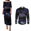 Personalized Melbourne Storm Couples Matching Puletasi and Long Sleeve Button Shirt Graffiti Grunge Abstract Urban Street Style Design