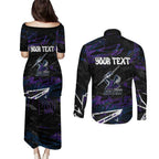 Personalized Melbourne Storm Couples Matching Puletasi and Long Sleeve Button Shirt Graffiti Grunge Abstract Urban Street Style Design