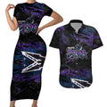 Personalized Melbourne Storm Couples Matching Short Sleeve Bodycon Dress and Hawaiian Shirt Graffiti Grunge Abstract Urban Street Style Design