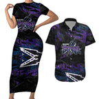 Personalized Melbourne Storm Couples Matching Short Sleeve Bodycon Dress and Hawaiian Shirt Graffiti Grunge Abstract Urban Street Style Design
