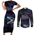 Personalized Melbourne Storm Couples Matching Short Sleeve Bodycon Dress and Long Sleeve Button Shirt Graffiti Grunge Abstract Urban Street Style Design