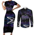 Personalized Melbourne Storm Couples Matching Short Sleeve Bodycon Dress and Long Sleeve Button Shirt Graffiti Grunge Abstract Urban Street Style Design