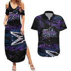 Personalized Melbourne Storm Couples Matching Summer Maxi Dress and Hawaiian Shirt Graffiti Grunge Abstract Urban Street Style Design