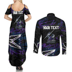 Personalized Melbourne Storm Couples Matching Summer Maxi Dress and Long Sleeve Button Shirt Graffiti Grunge Abstract Urban Street Style Design