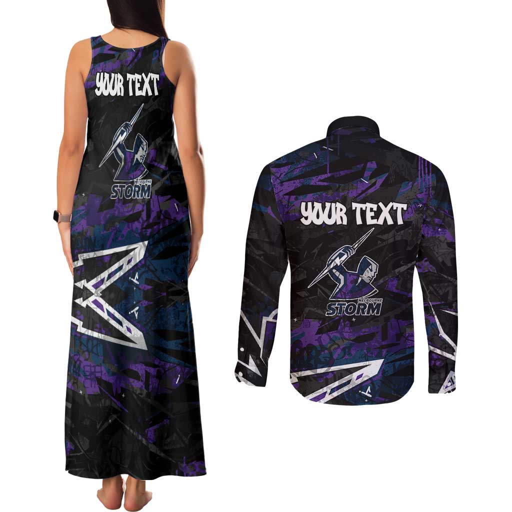 Personalized Melbourne Storm Couples Matching Tank Maxi Dress and Long Sleeve Button Shirt Graffiti Grunge Abstract Urban Street Style Design