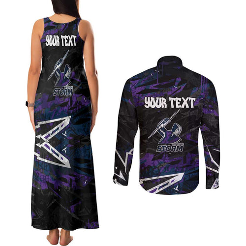 Personalized Melbourne Storm Couples Matching Tank Maxi Dress and Long Sleeve Button Shirt Graffiti Grunge Abstract Urban Street Style Design