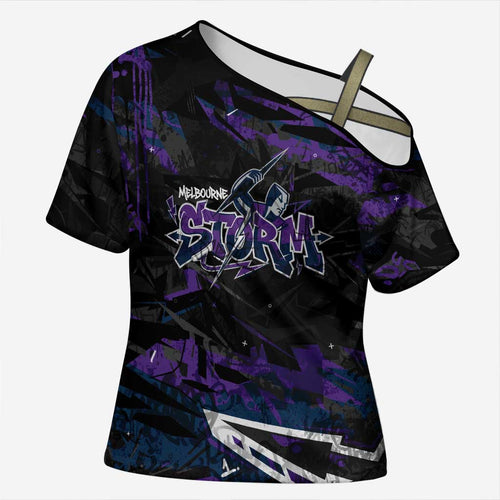Personalized Melbourne Storm Cross Shoulder Shirt Graffiti Grunge Abstract Urban Street Style Design