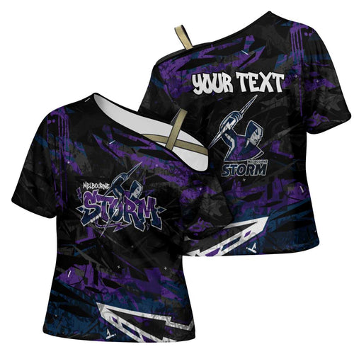 Personalized Melbourne Storm Cross Shoulder Shirt Graffiti Grunge Abstract Urban Street Style Design