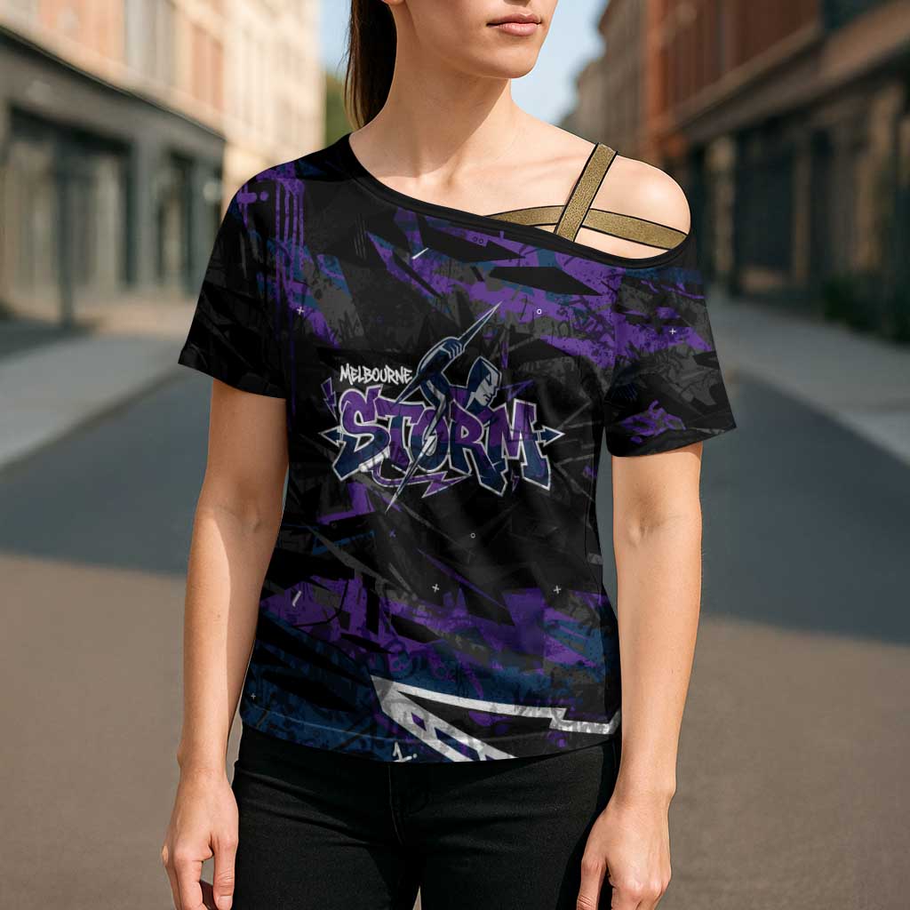 Personalized Melbourne Storm Cross Shoulder Shirt Graffiti Grunge Abstract Urban Street Style Design