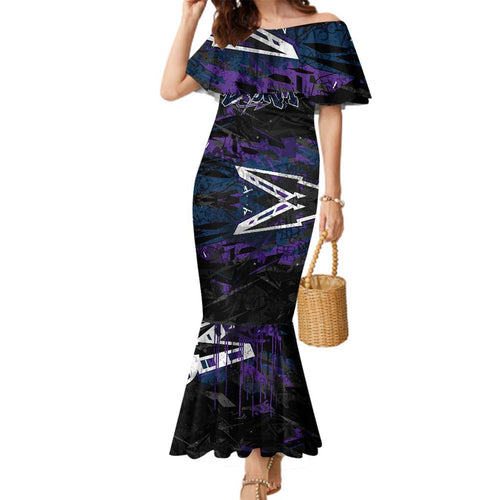 Personalized Melbourne Storm Family Matching Mermaid Dress and Hawaiian Shirt Graffiti Grunge Abstract Urban Street Style Design