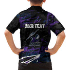 Personalized Melbourne Storm Family Matching Off The Shoulder Long Sleeve Dress and Hawaiian Shirt Graffiti Grunge Abstract Urban Street Style Design