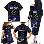 Personalized Melbourne Storm Family Matching Off The Shoulder Long Sleeve Dress and Hawaiian Shirt Graffiti Grunge Abstract Urban Street Style Design