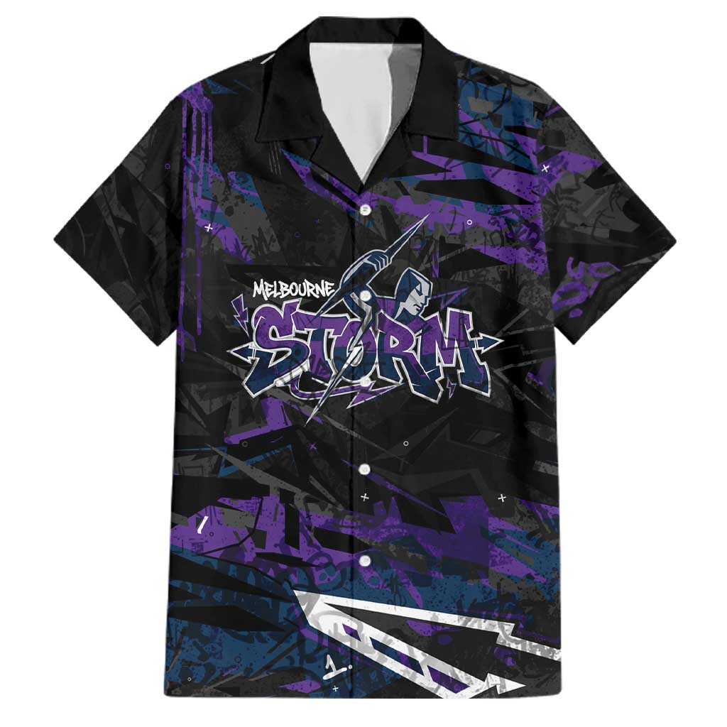 Personalized Melbourne Storm Family Matching Off The Shoulder Long Sleeve Dress and Hawaiian Shirt Graffiti Grunge Abstract Urban Street Style Design