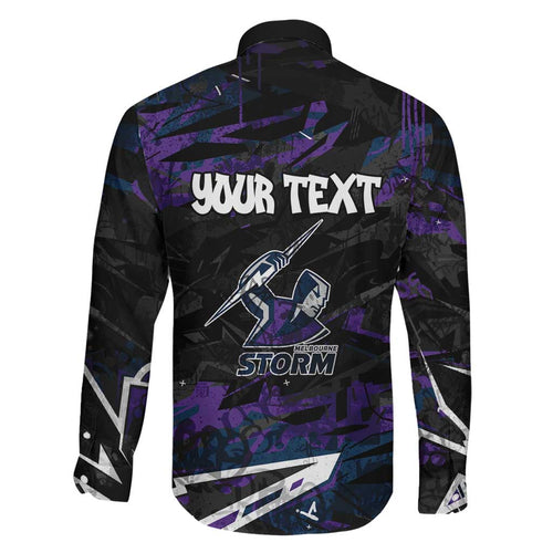 Personalized Melbourne Storm Family Matching Off The Shoulder Long Sleeve Dress and Hawaiian Shirt Graffiti Grunge Abstract Urban Street Style Design