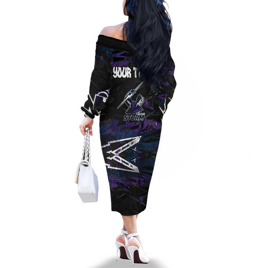 Personalized Melbourne Storm Family Matching Off The Shoulder Long Sleeve Dress and Hawaiian Shirt Graffiti Grunge Abstract Urban Street Style Design