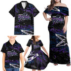 Personalized Melbourne Storm Family Matching Off Shoulder Maxi Dress and Hawaiian Shirt Graffiti Grunge Abstract Urban Street Style Design