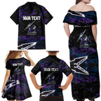 Personalized Melbourne Storm Family Matching Off Shoulder Maxi Dress and Hawaiian Shirt Graffiti Grunge Abstract Urban Street Style Design