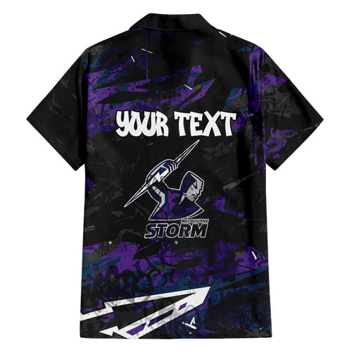 Personalized Melbourne Storm Family Matching Off Shoulder Short Dress and Hawaiian Shirt Graffiti Grunge Abstract Urban Street Style Design
